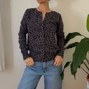 Ann Taylor Loft 100% Cotton Leopard Print Dark Brown Button Up Cardigan Size M